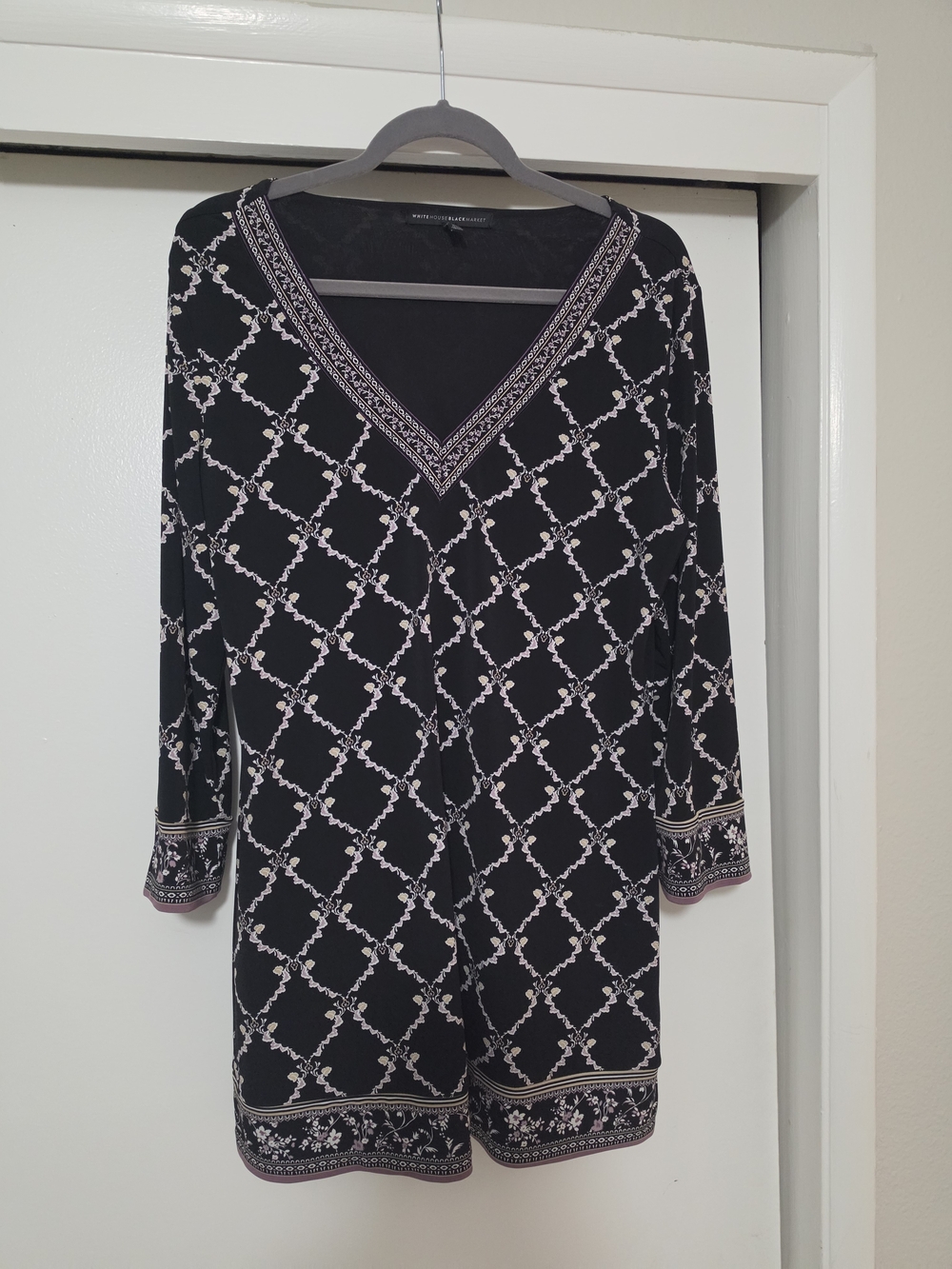 White House Black Market Black Top with Subtle Pattern